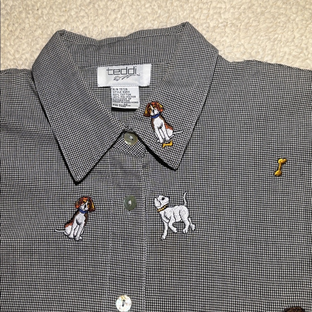 Teddi Checkered Embroidered Dogs Shirt medium - Picture 2 of 8